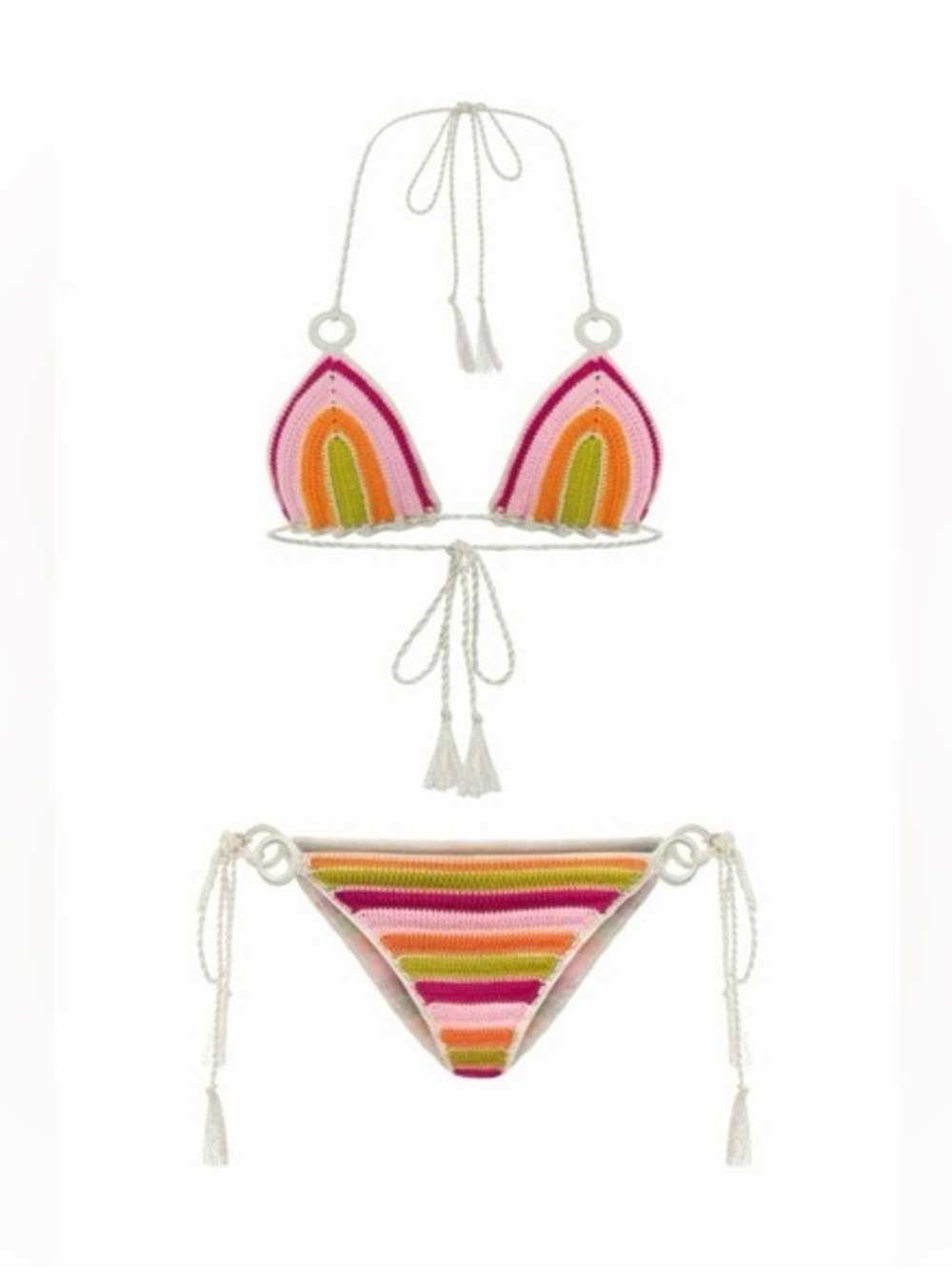 My Beachy Side Hand-Crocheted Bon Bon Striped Bikini Set Size S NWT